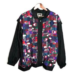 Vintage Indications Black Colorful Plus Size Granny Core Windbreaker Sz 16